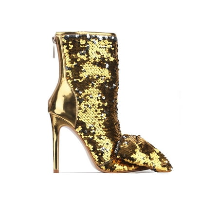 LAZO SHINING GLAM SEQUIN HEELED BOOTIES-GOLD
