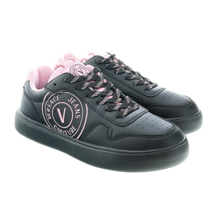 Versace Jeans Couture Black/Pink V-Logo Court Lace Up Sneakers-5 for Womens