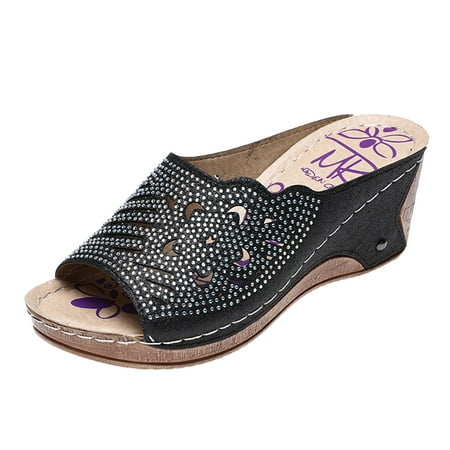 Women s Sandals Rhinestone Cutout Platform Wedge Open Toe Shoes