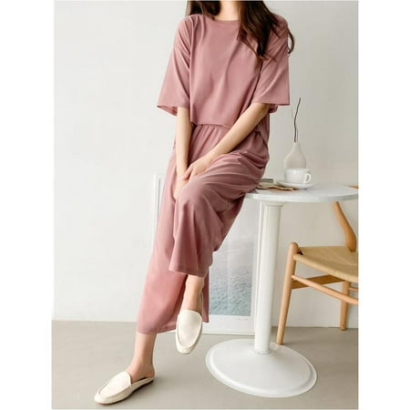 Coral Dust Pink 2pc Set Lounge Wear Wrinkle-Free Short Sleeve Loose Casual Wear Top Bottom Pajama Set
Coral Dust Pink 2pc Set Lounge Wear Wrinkle-Free Short Sleeve Loose Casual Wear Top Bottom Pajama Set