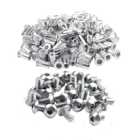 100Pcs Flat Head Nuts Nutserts & 50Pcs Stainless Steel Button Head Screw Hex
