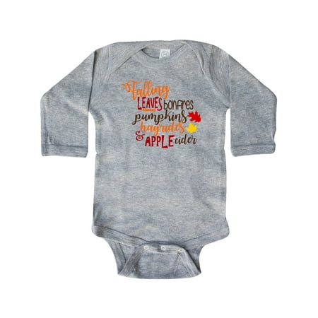 Inktastic Falling Leaves Bonfires Pumpkins Hayrides and Apple Cider Gift Baby Boy or Baby Girl Long Sleeve Bodysuit
Inktastic Falling Leaves Bonfires Pumpkins Hayrides and Apple Cider Gift Baby Boy or Baby Girl Long Sleeve Bodysuit