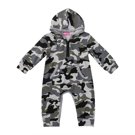 Qiylii Boy Camouflage Romper Long Sleeve Hooded Bodysuit One-piece Playsuit