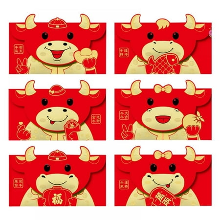 

6pcs Chinese Red Envelopes 2021 Chinese New Year Ox Hong Bao Lai See Lucky Money Packets for Spring Festival Wedding Graduation and Birthday
