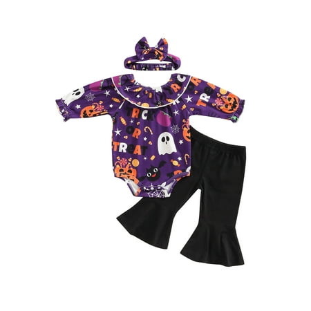 EYIIYE Baby Girls Halloween 3Pcs Sets Ghost Pumpkin Print Long Sleeve Romper and Black Flared Pants with Headband 0-18 Months
EYIIYE Baby Girls Halloween 3Pcs Sets Ghost Pumpkin Print Long Sleeve Romper and Black Flared Pants with Headband 0-18 Months