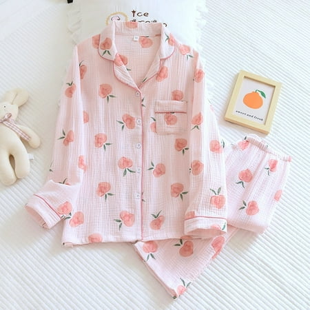 Spring New Ladies Pajamas Set Heart Printed Crepe Cotton Double-layer Gauze Turn-down Collar Long-sleeve Trousers Household Wear
Spring New Ladies Pajamas Set Heart Printed Crepe Cotton Double-layer Gauze Turn-down Collar Long-sleeve Trousers Household Wear