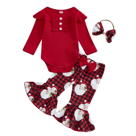 Taoocy Toddler Baby Girl Christmas Outfit Long Sleeve Ribbed Romper Plaid Flare Pants Bow Headband 3 Piece Set
Taoocy Toddler Baby Girl Christmas Outfit Long Sleeve Ribbed Romper Plaid Flare Pants Bow Headband 3 Piece Set