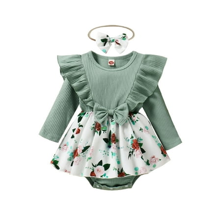 Seyurigaoka Infant Baby Girl Spring Autumn Jumpsuit Ribbed Flora Print Patchwork Ruffled Long Sleeve Romper Dress + Bow Headband
Seyurigaoka Infant Baby Girl Spring Autumn Jumpsuit Ribbed Flora Print Patchwork Ruffled Long Sleeve Romper Dress + Bow Headband