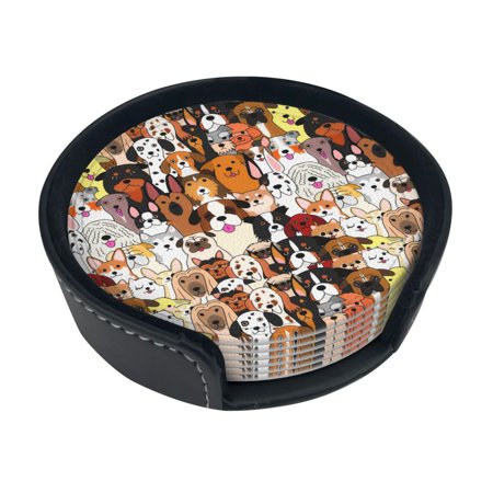 Round Pu Leather Coaster Dogs Colorful Heat - Resistant Beverage Cup Mat-Fancy Decor For Kitchen Office Dining Room Table - Drink Protector 6-Slice 
Round Pu Leather Coaster Dogs Colorful Heat - Resistant Beverage Cup Mat-Fancy Decor For Kitchen Office Dining Room Table - Drink Protector 6-Slice