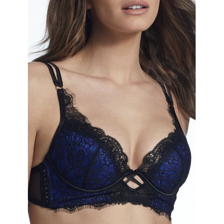 ANN SUMMERS Black/Cobalt Sweet Seduction Lace Bra US 32F UK 32E NWOT