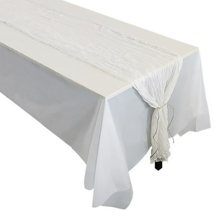 Mduoduo Table Runner Cheesecloth Gauze Cheesecloth Boho Rustic Table Cover for Kitchen Dining Room Bridal Shower Wedding Party Supplies (White 35x118 inches)