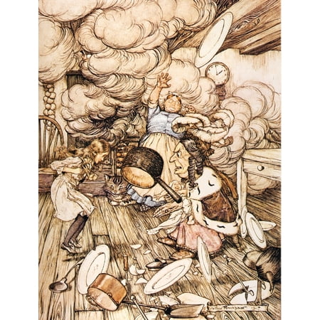 Alices Adventures in Wland 1907 Saucepan flew by Stretched Canvas - A Rackham (18 x 24)