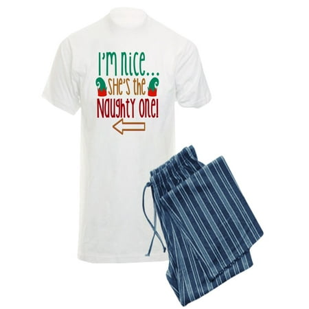 CafePress - Im Nice She s Naughty Elf Hat Pajamas - Men s Light Pajamas