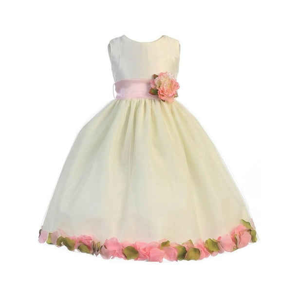 Little Girls Ivory Pink Petal Flower Girl Dress 4T