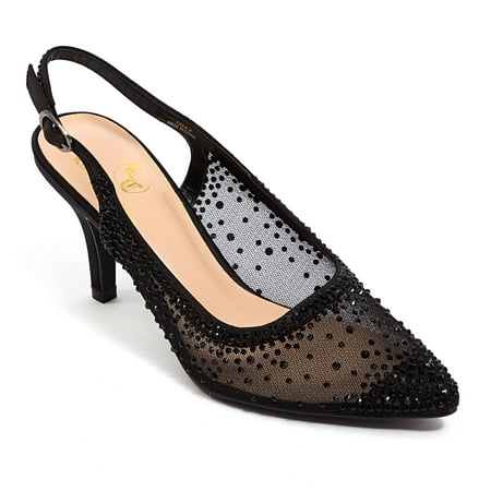 

Lady Couture Lola Embellished Pointed Toe Slingback Pump Black 10
