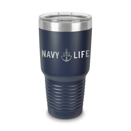 

USN Navy Life Tumbler 30 oz - Laser Engraved w/ Clear Lid - Stainless Steel - Vacuum Insulated - Double Walled - Travel Mug - military silent service united states - Navy