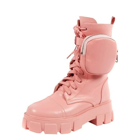 Stylish Platform Boots with Small Pocket Women Lace Up Round head Boots for Autumn Blue 37
Stylish Platform Boots with Small Pocket Women Lace Up Round head Boots for Autumn Blue 37