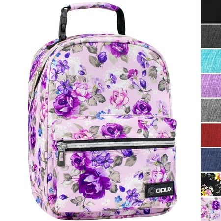 OPUX Premium Insulated Lunch Box for Girls | Durable Leakproof School Lunch Bag with Handle Clip, Mesh Pocket | Reusable Work Lunch Pail Cooler for Adult, Men, Women | Fits 14 Cans (Purple Floral)