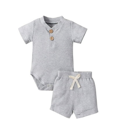 Infant Baby Summer Outfits Newborn Solid Color Ribbed Stand Collar Short Sleeves Romper + Elastic Waist Shorts
Infant Baby Summer Outfits Newborn Solid Color Ribbed Stand Collar Short Sleeves Romper + Elastic Waist Shorts