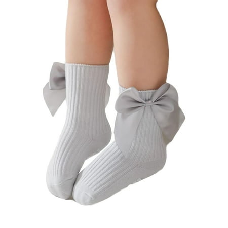 Kiapeise Kids Cotton Socks Baby Anti-Slip Medium Tube Socks with Bowknot