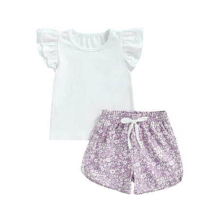 Suanret Kids Little Girls 2Pcs Clothes Outfits Round Neck Fly Sleeve T-shirt + Floral Tie Up Drawstring Shorts White 4-5 Years
Suanret Kids Little Girls 2Pcs Clothes Outfits Round Neck Fly Sleeve T-shirt + Floral Tie Up Drawstring Shorts White 4-5 Years
