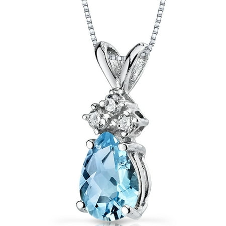 Peora 0.75 Carat T.G.W. Pear-Cut Swiss Blue Topaz and Diamond Accent 14kt White Gold Pendant, 18