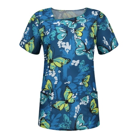 Sksloeg Scrubs for Women Tops Butterfly Printed Top Comfortable Easy Lightweight Workwear V-Neck Scrub Top with Pockets Blue M
Sksloeg Scrubs for Women Tops Butterfly Printed Top Comfortable Easy Lightweight Workwear V-Neck Scrub Top with Pockets Blue M