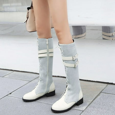YOTAMI Womens Boots Women s Fashion Plus Size Belt Buckle Boots Stitching Denim Square Heel Boots Beige
YOTAMI Womens Boots Women s Fashion Plus Size Belt Buckle Boots Stitching Denim Square Heel Boots Beige