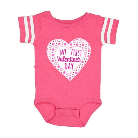 Inktastic My First Valentine s Day Pink Heart and Dots Gift Baby Boy or Baby Girl Bodysuit