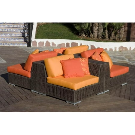 4 PC Deep Seating Sectional in Rehau Fiber Java Brown Finish (Blox Slate)
