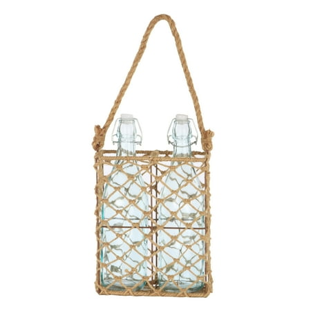 3 Piece Jute Woven Metal Basket with Glass Bottles Brown- Saltoro Sherpi 
3 Piece Jute Woven Metal Basket with Glass Bottles Brown- Saltoro Sherpi