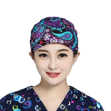 Cotton Operating Room Flower Printing Work for Woman Lady Female (Purple)