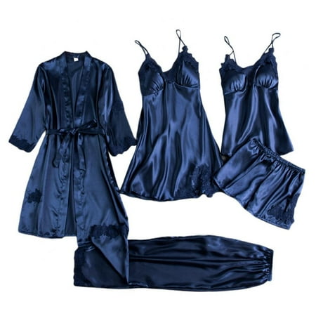 Women Satin Pajama Sets 5 Pieces Pyjamas Lace Sleepwear Sleep Lounge Silk Solid Color Pajama
Women Satin Pajama Sets 5 Pieces Pyjamas Lace Sleepwear Sleep Lounge Silk Solid Color Pajama