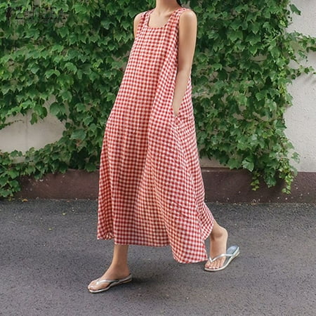 Women Plus Size Summer Sleeveless Classical Check Plaid Cotton Linen Baggy Sundr
Women Plus Size Summer Sleeveless Classical Check Plaid Cotton Linen Baggy Sundr