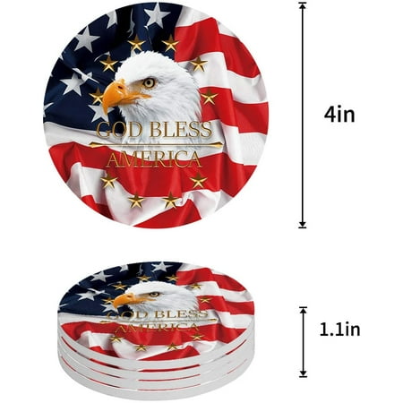 FMSHPON Gold Bless American USA Flag and Eagle Set of 4 Round Coaster for Drinks Absorbent Ceramic Stone Coasters Cup Mat with Cork Base for Home Kitchen Room Coffee Table Bar Decor
FMSHPON Gold Bless American USA Flag and Eagle Set of 4 Round Coaster for Drinks Absorbent Ceramic Stone Coasters Cup Mat with Cork Base for Home Kitchen Room Coffee Table Bar Decor
