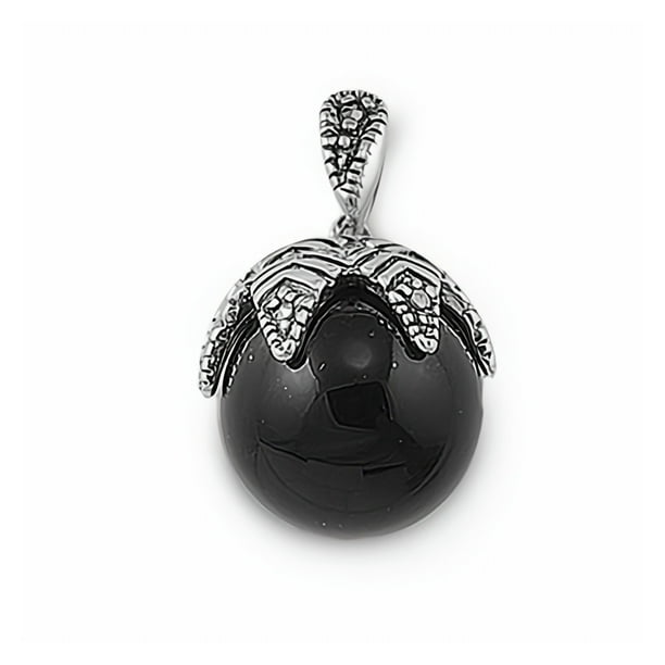 Glitzs Jewels 925 Sterling Silver Pendant with Stone in Gift Box (Black)
