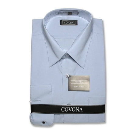 Men's Solid Powder Blue Color Dress Shirt w/ Convertible Cuffs