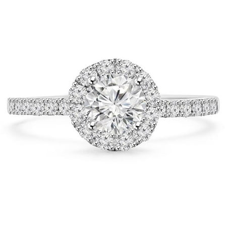 Majesty Diamonds MD190572-6.5 1.2 CTW Round Diamond High Set Halo Engagement Ring in 14K White Gold - Size 6.5