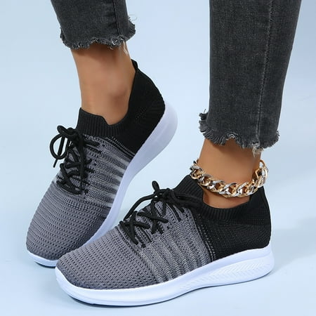 Women‘s Knit Lightweight Mesh Sneakers Breathable Mesh Lace-Up Running Shoes Women‘s Footwear
