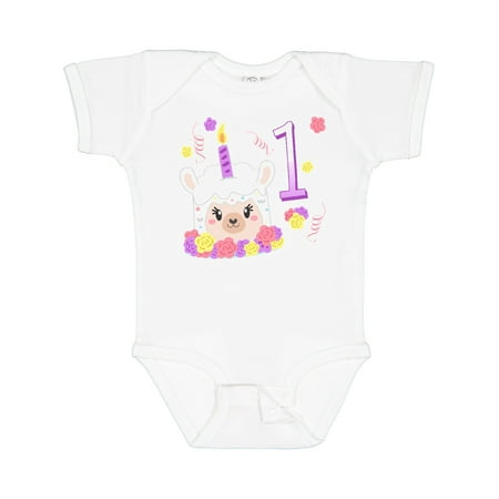 Inktastic First Birthday- Cute Llama Cake Gift Baby Boy or Baby Girl Bodysuit