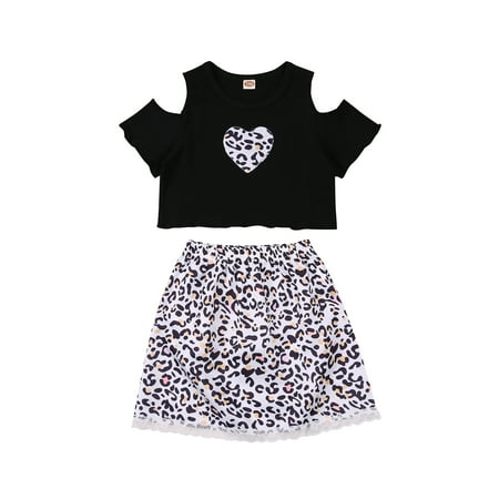 Calsunbaby Little Girls 2pcs Outfit Heart Pattern Round Neck Short Sleeve Off Shoulder T-shirt Leopard Lace Short Skirt Set
Calsunbaby Little Girls 2pcs Outfit Heart Pattern Round Neck Short Sleeve Off Shoulder T-shirt Leopard Lace Short Skirt Set