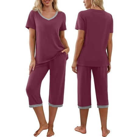Womens Lounge Pajamas Sets Short Sleeve Top with Capri Pant Casual Fun Prints Sleepwear Pjs Loungewear Sets
Womens Lounge Pajamas Sets Short Sleeve Top with Capri Pant Casual Fun Prints Sleepwear Pjs Loungewear Sets