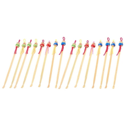 Bamboo Ear Pick Spoon Curette Ear Wax Remover Cartoon Doll Decor 16 Pcs