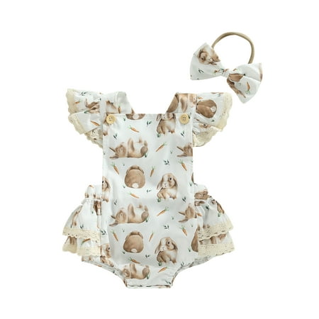 Seyurigaoka Toddler Baby Girl Easter Jumpsuit Set Cartoon Rabbit Print Lace Flying Sleeves Square Neck Ruffle Romper Dress + Bow Headband
Seyurigaoka Toddler Baby Girl Easter Jumpsuit Set Cartoon Rabbit Print Lace Flying Sleeves Square Neck Ruffle Romper Dress + Bow Headband