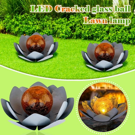 LED Flower Terrace Decoration Amber Cracked Glass Ball-Lotus Outdoor Decoration