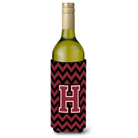 Carolines Treasures CJ1052-HLITERK Letter H Chevron Garnet and Black Wine Bottle Beverage Insulator Hugger Wine