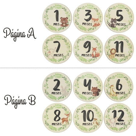 6Pcs Cartoon Animal Leaves Printed Gender/Month Wooden Cards Baby Milestone Card