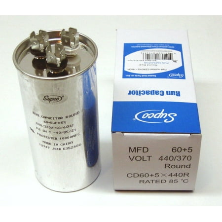 Supco CD60+5X440R Supco CD60-5X440R HVAC Motor Round Dual Run Capacitor 60+5 MFD/UF 440 Volts