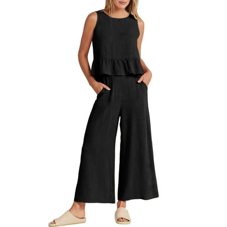 Two Piece Summer Sets Sleeveless Solid Color Comfy Lounge Set Button Back Round Neck Softy Loose Fit Workout Set Casual Lightweight Suspender Fashion Daily Pajama Sets With Pocket(Black M)
Two Piece Summer Sets Sleeveless Solid Color Comfy Lounge Set Button Back Round Neck Softy Loose Fit Workout Set Casual Lightweight Suspender Fashion Daily Pajama Sets With Pocket(Black M)