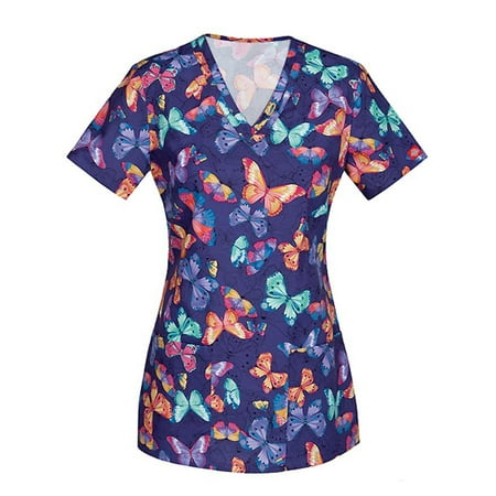 Puntoco Womens Plus Tops Clearance Women Scrubs Top Short Sleeve V-Neck Tops Working Uniform Cartoon Print Blouse F L(L
Puntoco Womens Plus Tops Clearance Women Scrubs Top Short Sleeve V-Neck Tops Working Uniform Cartoon Print Blouse F L(L